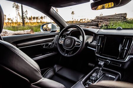 MOSCOW, RUSSIA - JULY 21, 2017 VOLVO S90 R-DESIGN T6, interior view. Test of new swedish car - Volvo S90 sedan. This car is AWD sedan with business-class saloon and T6 engine. R-Design.のeditorial素材