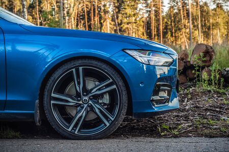 MOSCOW, RUSSIA - JULY 21, 2017 VOLVO S90 R-DESIGN T6, front-side view. Test of new Volvo S90 sedan. This car is AWD sedan with business-class saloon. T6 engine.のeditorial素材