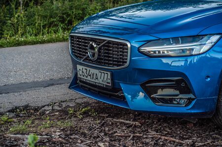 MOSCOW, RUSSIA - JULY 21, 2017 VOLVO S90 R-DESIGN T6, front-side view. Test of new Volvo S90 sedan. This car is AWD sedan with business-class saloon. T6 engine.のeditorial素材