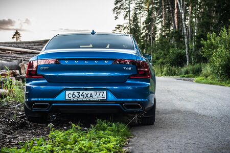 MOSCOW, RUSSIA - JULY 21, 2017 VOLVO S90 R-DESIGN T6, front-side view. Test of new Volvo S90 sedan. This car is AWD sedan with business-class saloon. T6 engine.のeditorial素材