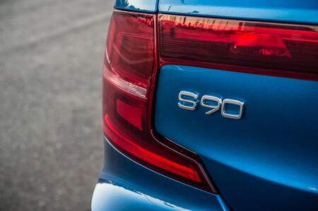 MOSCOW, RUSSIA - JULY 21, 2017 VOLVO S90 R-DESIGN T6, front-side view. Test of new swedish car - Volvo S90 sedan. This car is AWD sedan with business-class saloon and T6 engine. R-Design.のeditorial素材