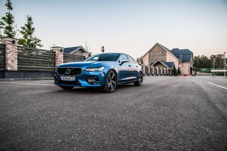 MOSCOW, RUSSIA - JULY 21, 2017 VOLVO S90 R-DESIGN T6, front-side view. Test of new Volvo S90 sedan. This car is AWD sedan with business-class saloon. T6 engine.のeditorial素材