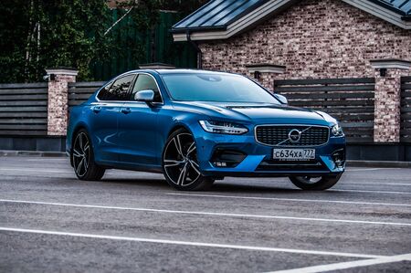 MOSCOW, RUSSIA - JULY 21, 2017 VOLVO S90 R-DESIGN T6, front-side view. Test of new Volvo S90 sedan. This car is AWD sedan with business-class saloon. T6 engine.のeditorial素材