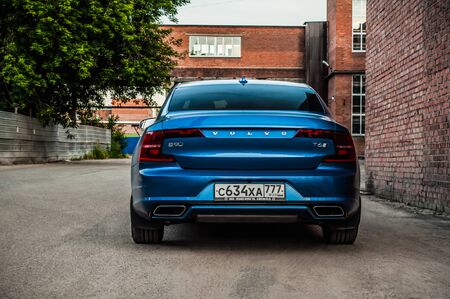 MOSCOW, RUSSIA - JULY 21, 2017 VOLVO S90 R-DESIGN T6, front-side view. Test of new Volvo S90 sedan. This car is AWD sedan with business-class saloon. T6 engine.のeditorial素材