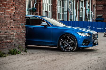 MOSCOW, RUSSIA - JULY 21, 2017 VOLVO S90 R-DESIGN T6, front-side view. Test of new Volvo S90 sedan. This car is AWD sedan with business-class saloon. T6 engine.のeditorial素材