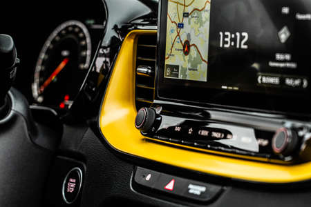 MOSCOW, RUSSIA - JANUARY 10, 2021 KIA XCeed. AWD Hatchback SUV. New KIA XCeed crossover model year 2020. KIA XCeed interior close up view. Compact SUV car produced by Kia Motors.のeditorial素材