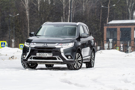 MOSCOW, RUSSIA - JANUARY 30, 2021 Mitsubishi Outlander. Third generation of Japanese compact...