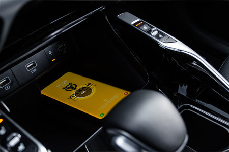 MOSCOW, RUSSIA - FEBRUARY 7, 2021 Kia Sorento Fourth generation MQ4. Interior close up view. Details...