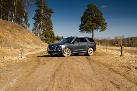 MOSCOW, RUSSIA - APRIL 10, 2021 Hyundai Palisade LX2 exterior view. Hyundai Palisade exterior front...