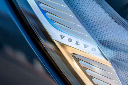 MOSCOW, RUSSIA - MARCH 27, Volvo XC60 model year 2021. VOLVO close-up logo. Volvo company bage close up.のeditorial素材