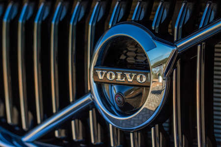 MOSCOW, RUSSIA - MARCH 27, Volvo XC60 model year 2021. VOLVO close-up logo. Volvo company bage close up.のeditorial素材
