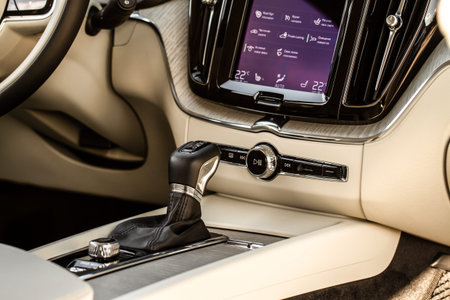 MOSCOW, RUSSIA - MARCH 27, Volvo XC60 model year 2021. Inscription, T5 engine. Volvo car in modern...
