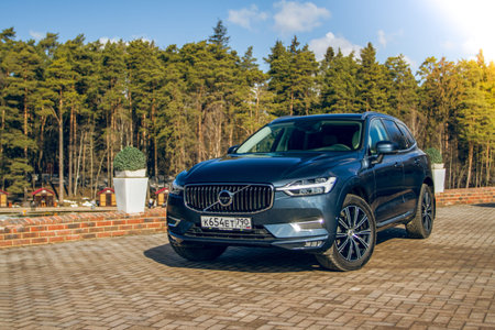 MOSCOW, RUSSIA - MARCH 27, Volvo XC60 model year 2021. Inscription, T5 engine. Volvo car in modern...