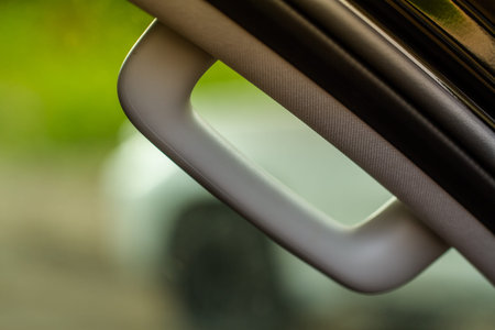 Modern Car Grab Handles, car interior details. Car grab handler for the passenger. Car ceiling...