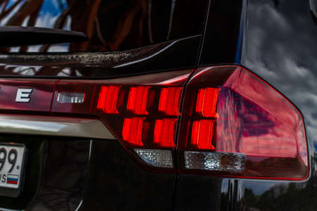 MOSCOW, RUSSIA - JUNE 02, 2021 Kia Mohave also called Kia Borrego Second facelift generation HM2. SUV model year 2021 on nature background. Exterior front side close up view.のeditorial素材