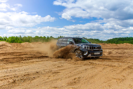 MOSCOW, RUSSIA - JUNE 02, 2021 Kia Mohave also called Kia Borrego Second facelift generation HM2....