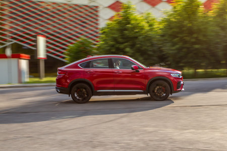 MOSCOW, RUSSIA - JUNE 14, 2021 Geely Tugella also called Geely Xingyue, compact crossover SUV model...