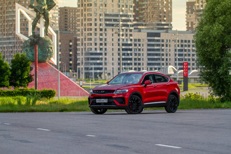 MOSCOW, RUSSIA - JUNE 14, 2021 Geely Tugella also called Geely Xingyue, compact crossover SUV model...