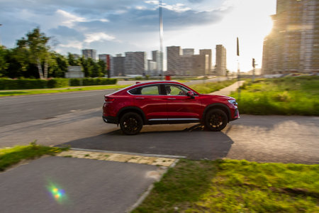 MOSCOW, RUSSIA - JUNE 14, 2021 Geely Tugella also called Geely Xingyue, compact crossover SUV model...
