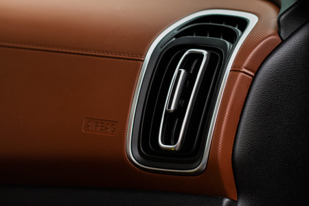 Car air conditioning close up view. The air conditioner flow inside the car. Detail interior of car....