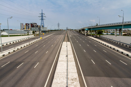 New empty road elevated in Moscow. The traffic on the highway bridge.