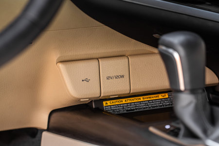 Modern car outlet socket. Closed 12V power outlet socket.