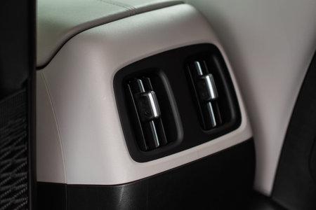 Car air conditioning close up view. The air conditioner flow inside the car. Detail interior of car....