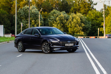 MOSCOW, RUSSIA - AUGUST 15, 2021 Hyundai Sonata Eighth generation (DN8), a mid-size sedan car model...