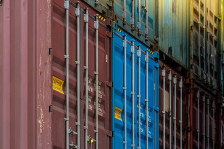 Cargo containers. Cargo container yard. Stack of freight containers at the docks. industrial yard....