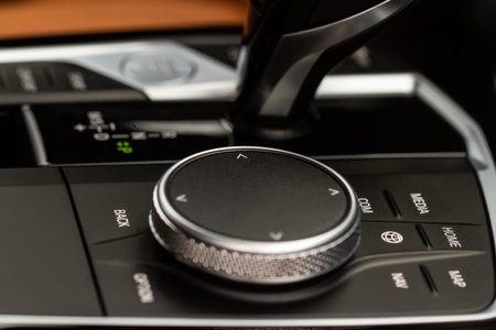 MOSCOW, RUSSIA - FEBRUARY 05, 2022 The BMW idrive console. Central console of the new BMW iDrive....
