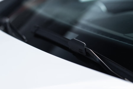 Car windwhield wiper close up. Modern car windshield wiper.の写真素材