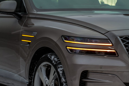 Modern car turn signal. Car turn signal close up. Close up of the modern turn signal.