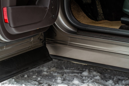MOSCOW, RUSSIA - DECEMBER 04, 2021 Genesis GV80 (JX1). Elastic rubber on car door close up. Rubber at door to reduce sound outside a car.のeditorial素材