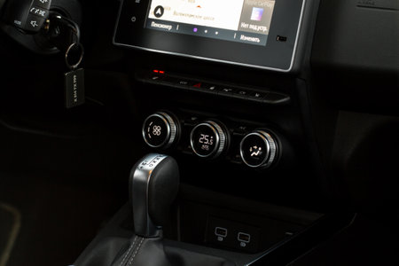 Car air conditioner dashboard. modern car interior. Adjustable air conditioner. Car air conditioning system.の写真素材