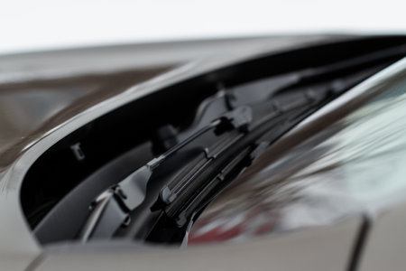 Car windwhield wiper close up. Modern car windshield wiper.の写真素材