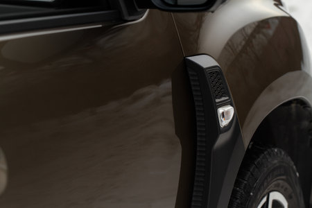 Modern SUV turn signal. Car turn signal close up. Close up of the right turn signal.の写真素材