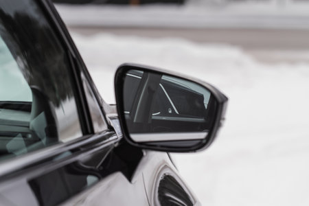 Rear-view mirror of a modern car.の写真素材