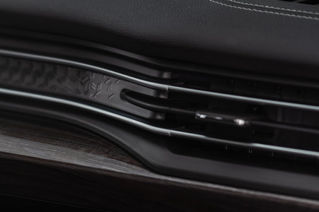Modern car interior details. car wooden panel. Interior of prestige modern car.の写真素材