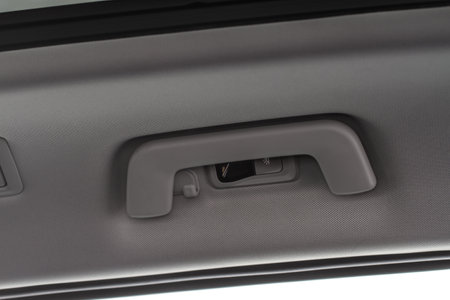 Modern car grab handle, car interior details. Car grab handler for the passenger. Car ceiling handle.の写真素材