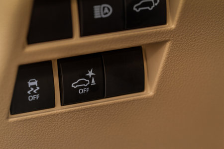 Parking assistance switch. Modern car electronic safety systems. Parking assistant button.の写真素材