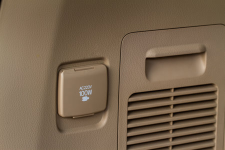 220v power outlet socket in the car. closed sockets.の写真素材