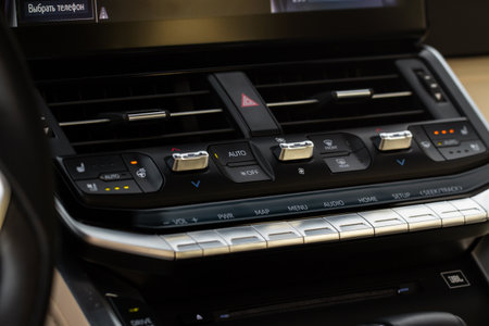 Car air conditioner dashboard. modern car interior. Adjustable air conditioner. Car air conditioning system.の写真素材