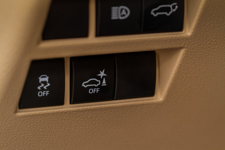 Parking assistance switch. Modern car electronic safety systems. Parking assistant button.の写真素材