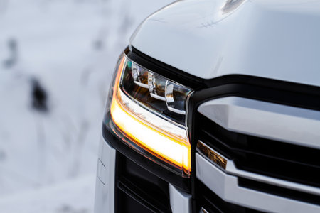 Modern car turn signal. Car turn signal close up. Close up of the modern turn signal.の写真素材