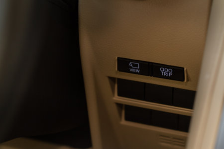 Parking assistance camera switch. Modern car electronic safety systems. Parking assistant button.の写真素材