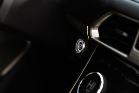 Engine start button close up. car start button.の写真素材
