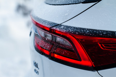 LED red tail light. Close up tail light of a modern car. Rear light of a car.の写真素材