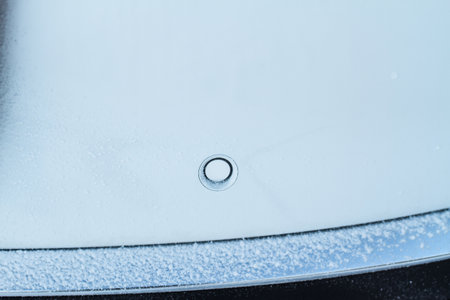 Parking sensors on a car. Car rear bumper with parking sensors.の写真素材