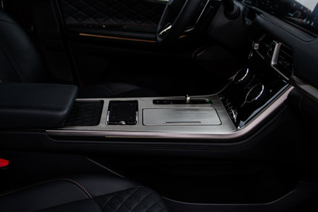 Modern car central console. Drive mode selector button.の写真素材