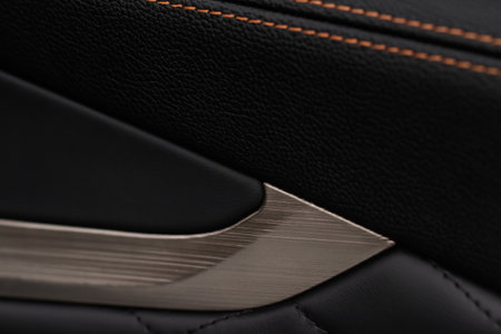 Modern car interior close up view with metallic and plastic details. Interior detail.の写真素材